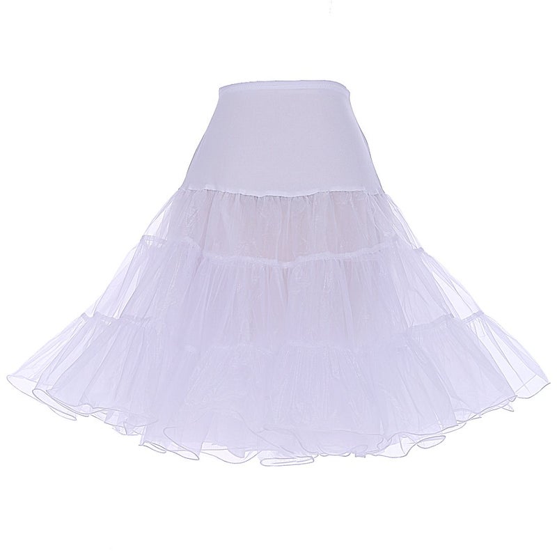 DRESSTELLS 50s Petticoat Skirt for Women Under Dress,Vintage Tulle Crinoline Underskirt,Retro Rockabilly Midi Tutu Skirts Slip 2026 White L - Image 1